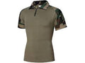 Green polo shirt with camouflage sleeves on a white background