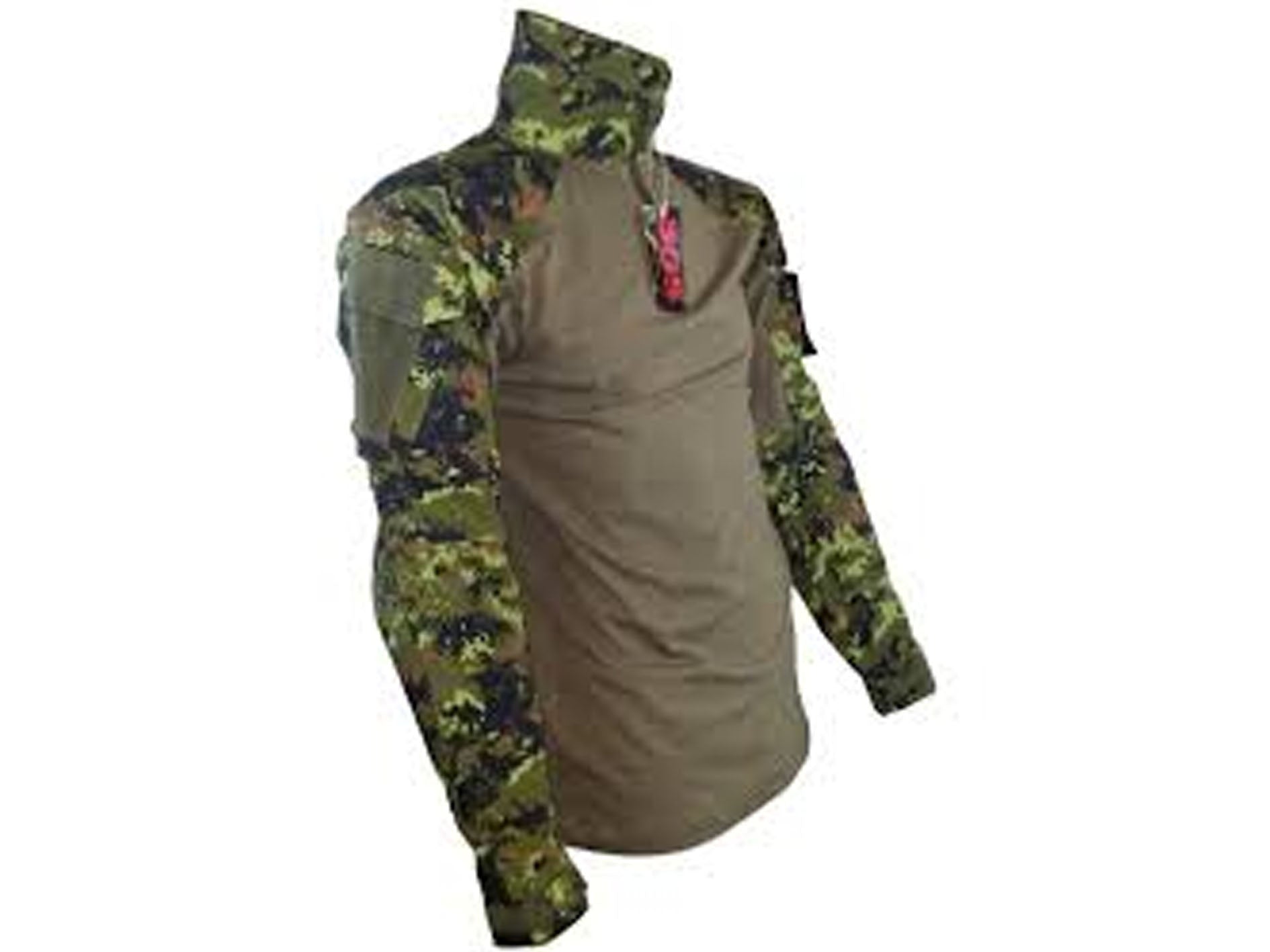 Camouflage jacket with a visible brand logo on a white background
