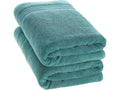 Two Torquoise Bath towels neatly folded