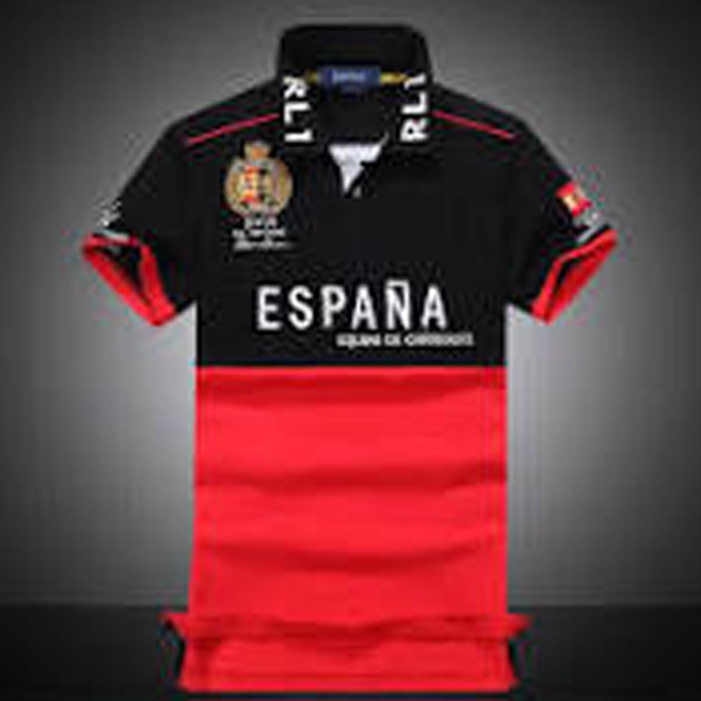 Black and red espana polo tshirt with embroidered logo