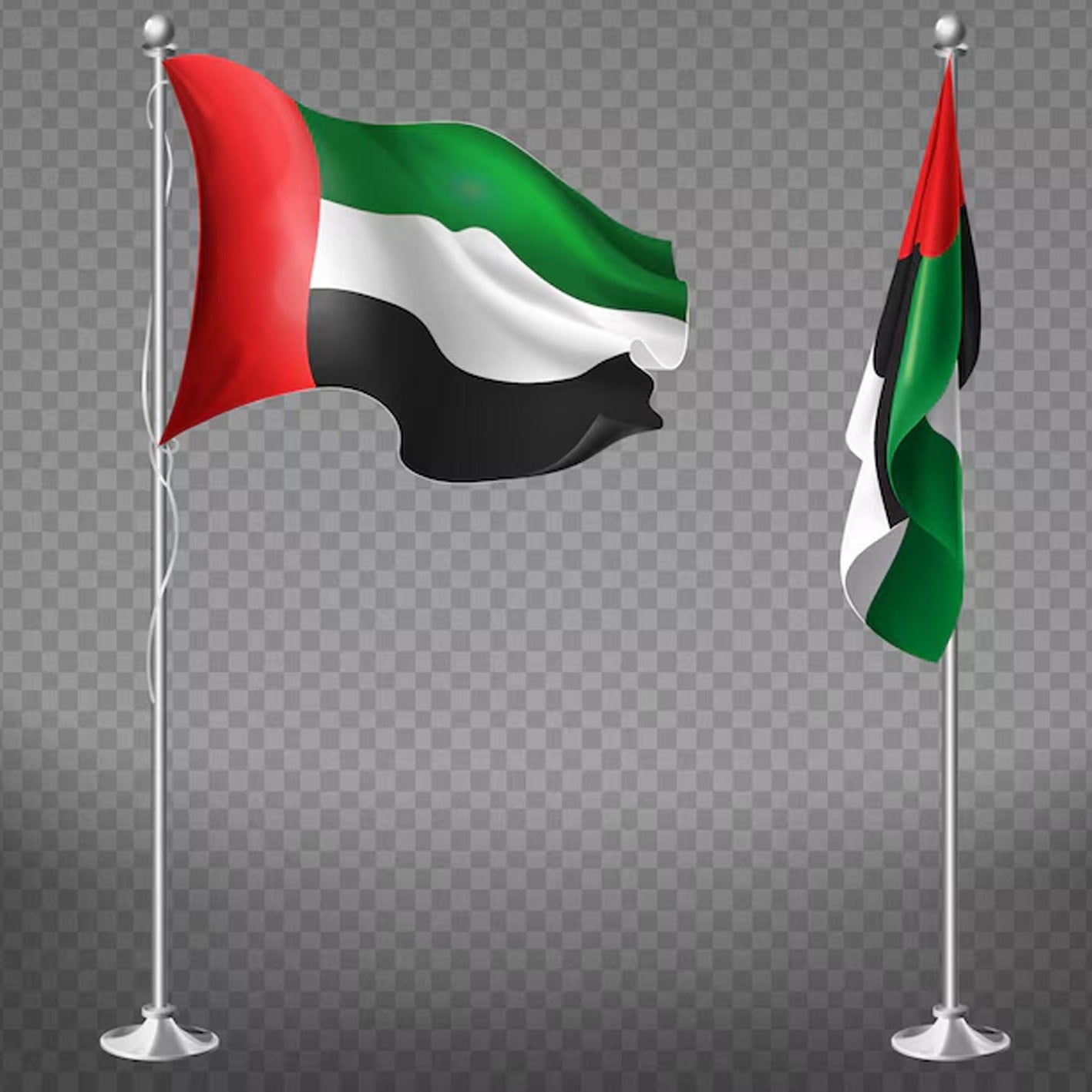 Two flags with red, green, and black colors on transparent background