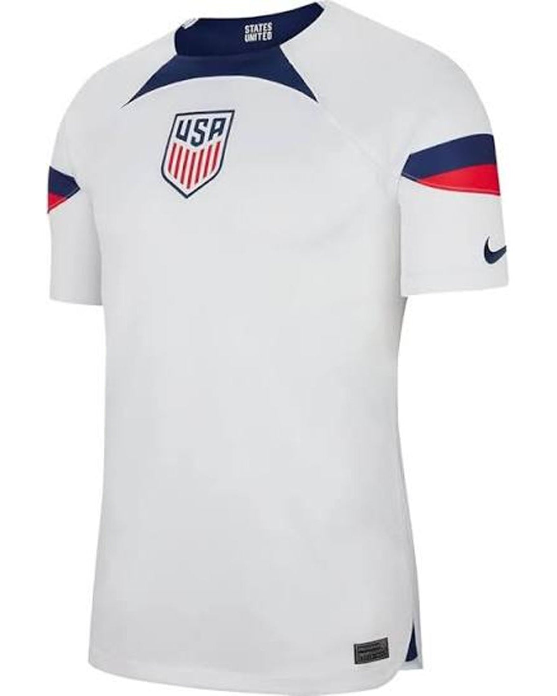 White soccer jersey with USA and Nike logos on a white background