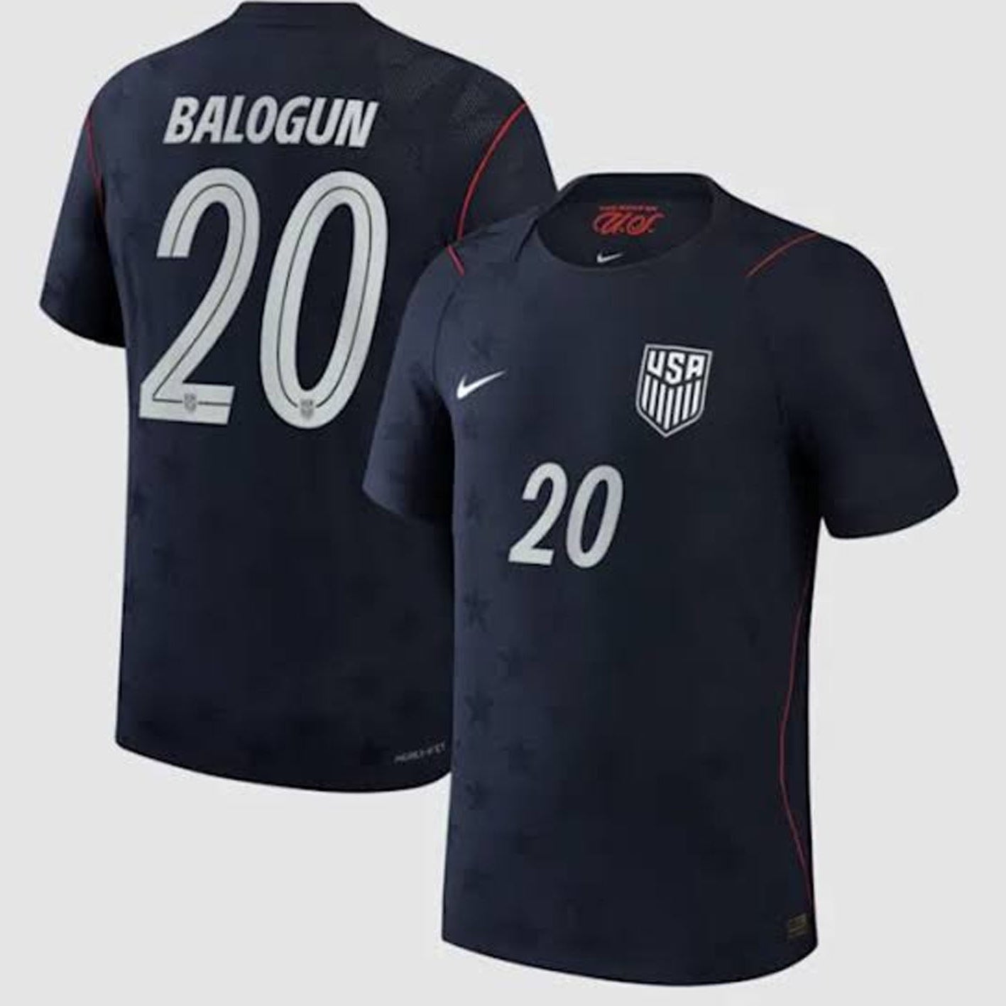 Navy blue sports jersey with 'USA' logo and number '20' on a white background