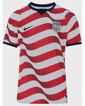 Red and white striped soccer jersey with Nike logo on a white background