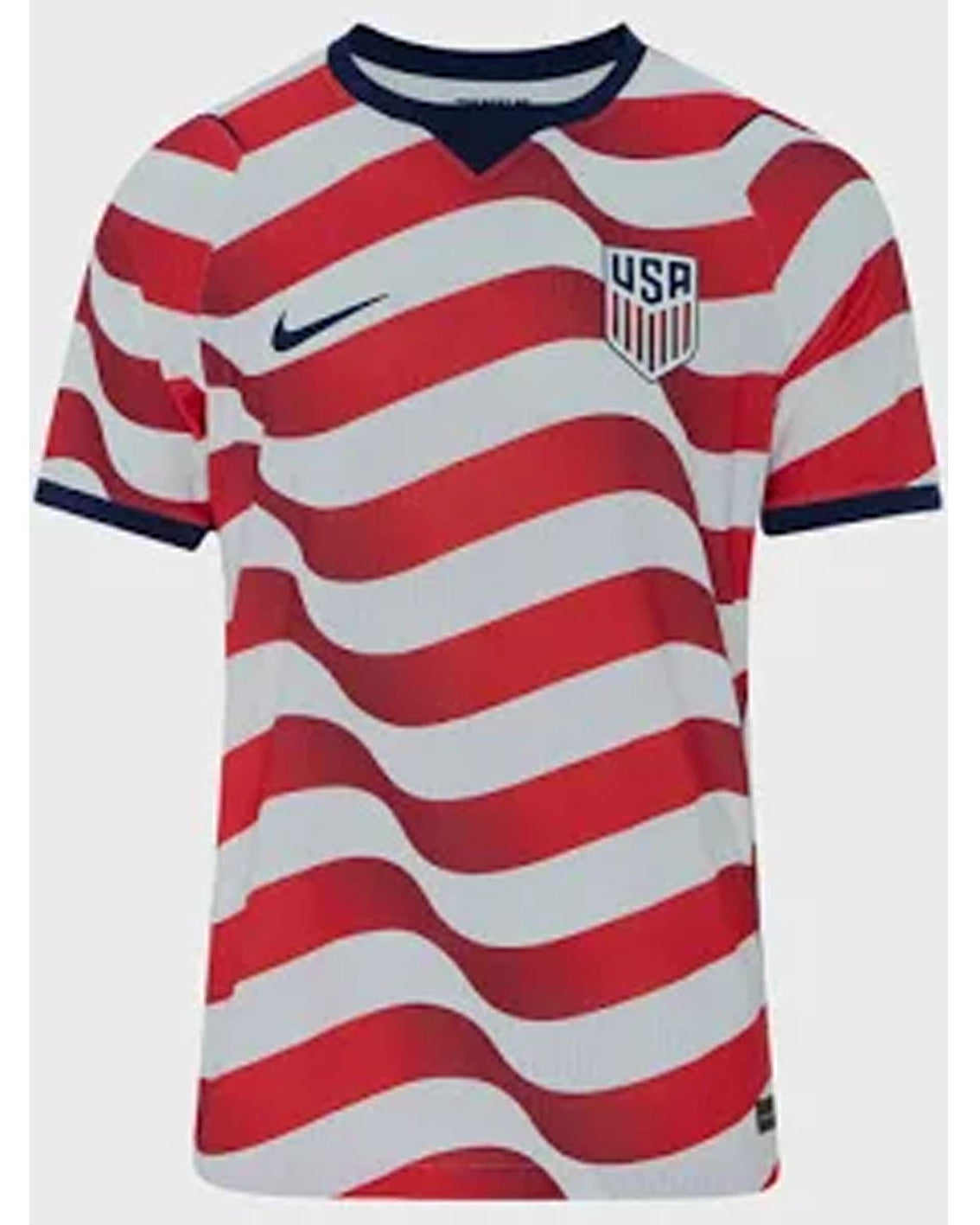 Red and white striped soccer jersey with Nike logo on a white background