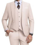 Beige suit with vest and tie on a white background