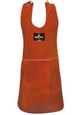 Orange apron with a brand logo on a white background