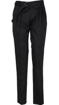 Black pleated pants on a white background