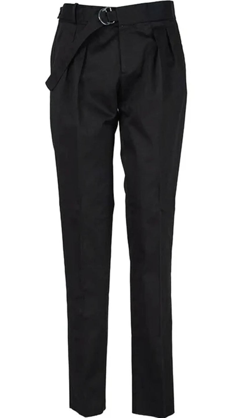 Black pleated pants on a white background