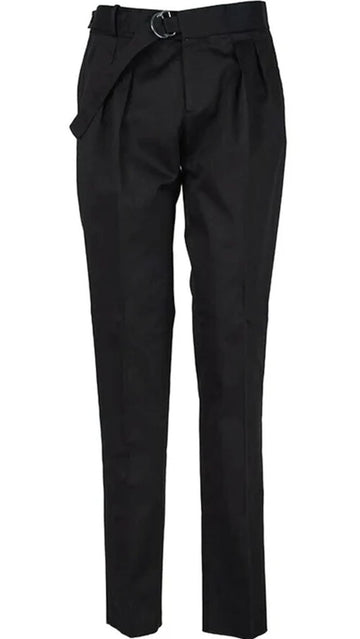 Black pleated pants on a white background