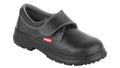 Black safety shoe with a visible brand logo on a white background
