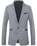 Gray blazer with black accents on a white background