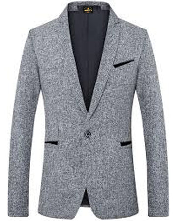 Gray blazer with black accents on a white background