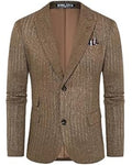 Brown blazer with a pocket square on a white background
