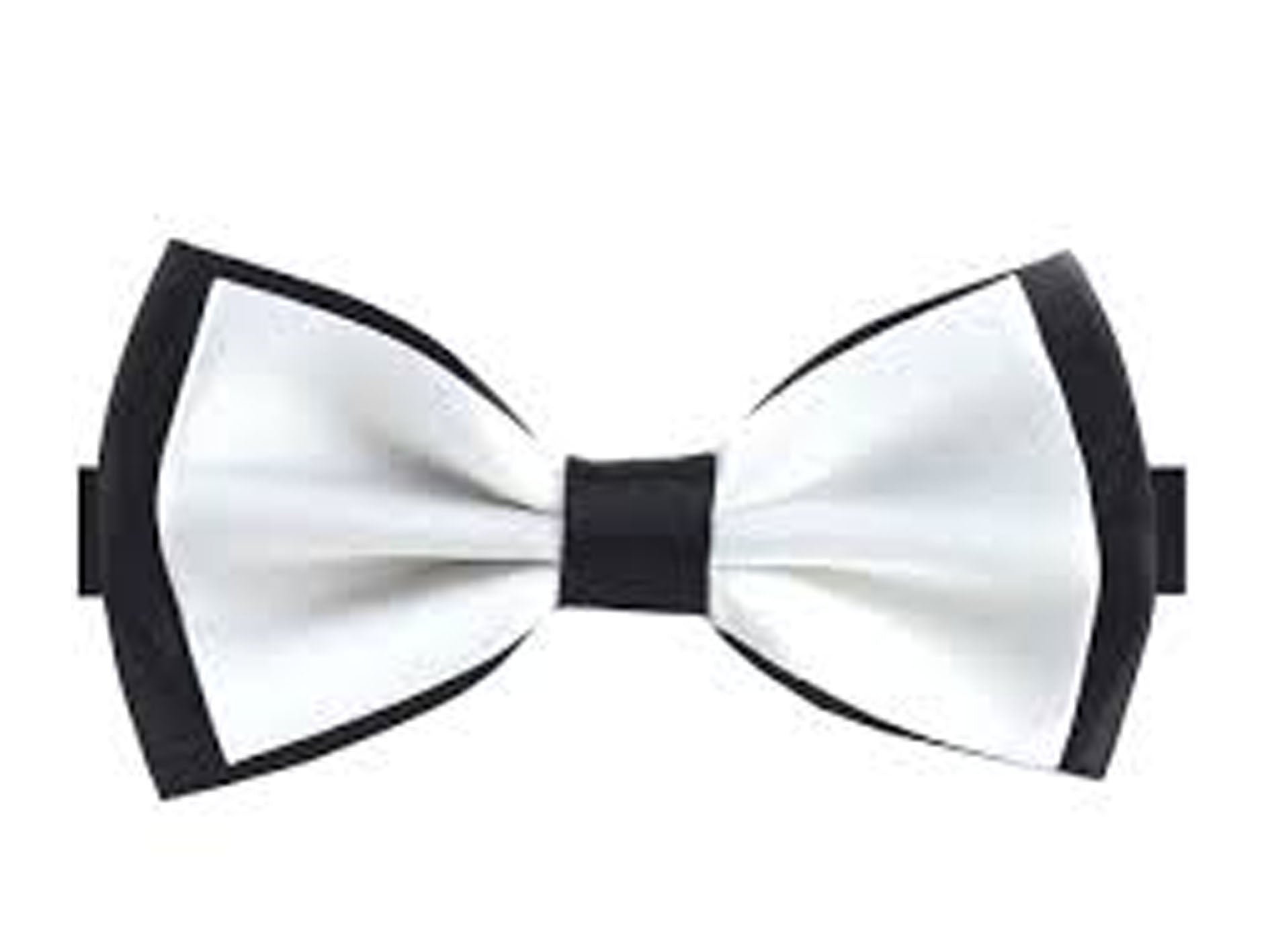 White bow tie with black edges on a white background