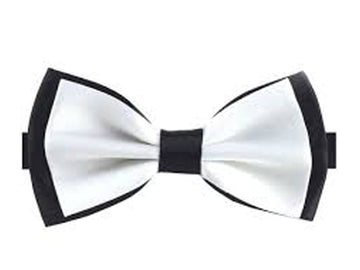 White bow tie with black edges on a white background