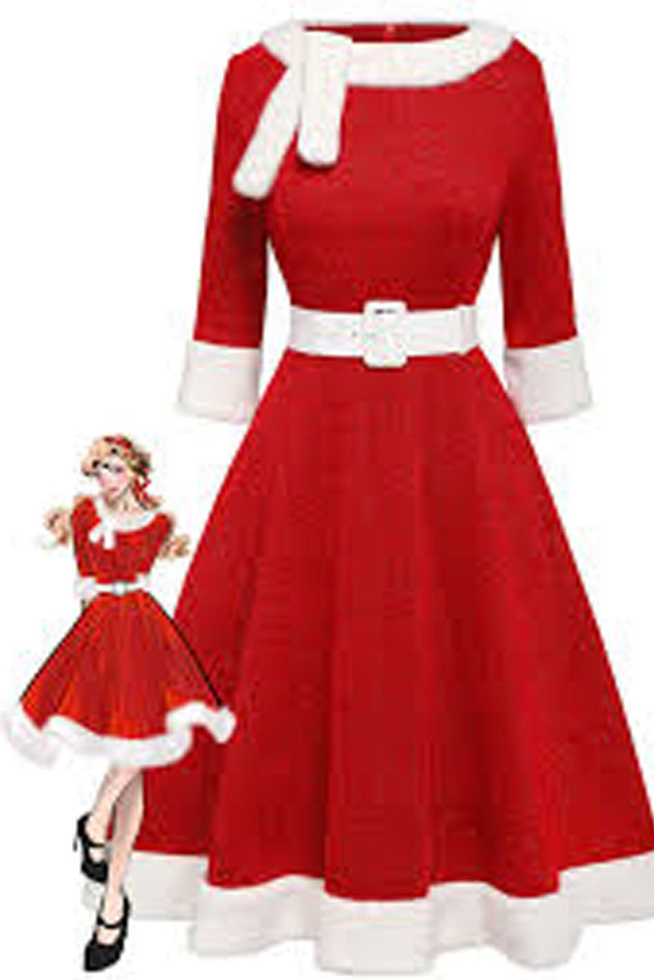 Red dress with white accents on a white background