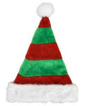 Green and red striped hat with white base on a white background