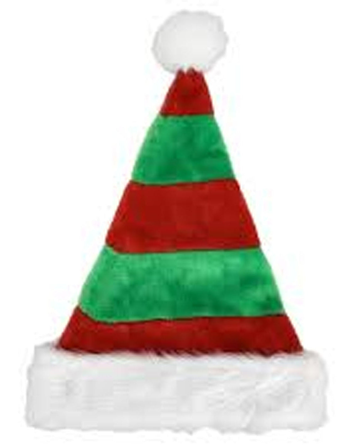 Green and red striped hat with white base on a white background