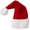 Red Santa hat with white trim on a white background