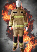 Firefighter uniform on a mannequin against a white background
