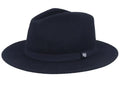 Navy blue fedora hat on a white background