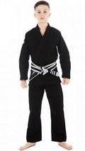 Person wearing a black martial arts uniform on a white background