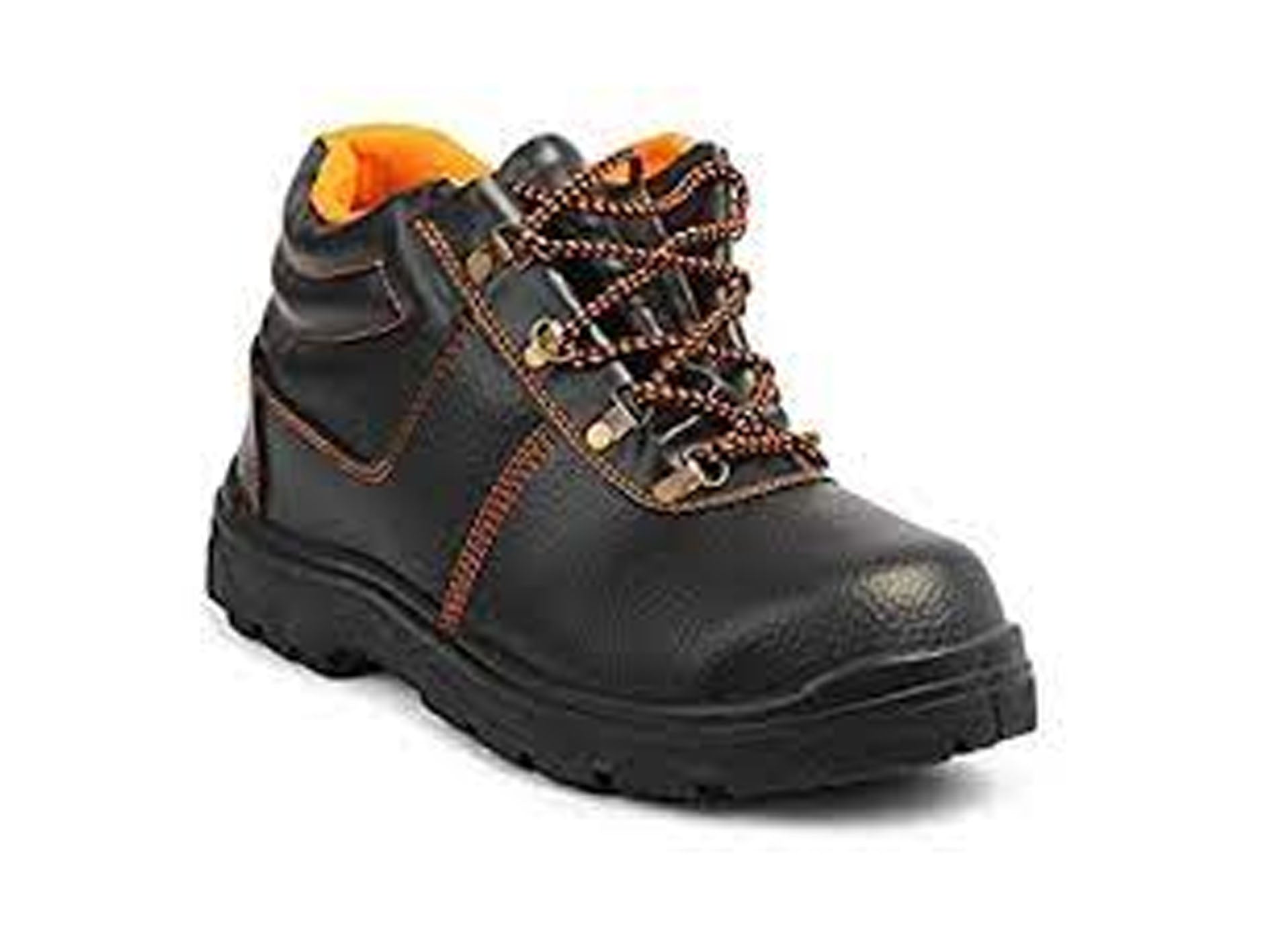 Black and Yellow safety shoe mid ankle on a white background