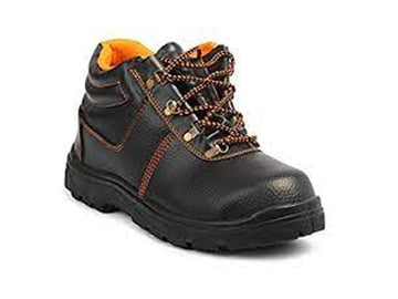 Black and Yellow safety shoe mid ankle on a white background