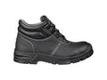 Black above ankle safety shoe with blue inner on a white background