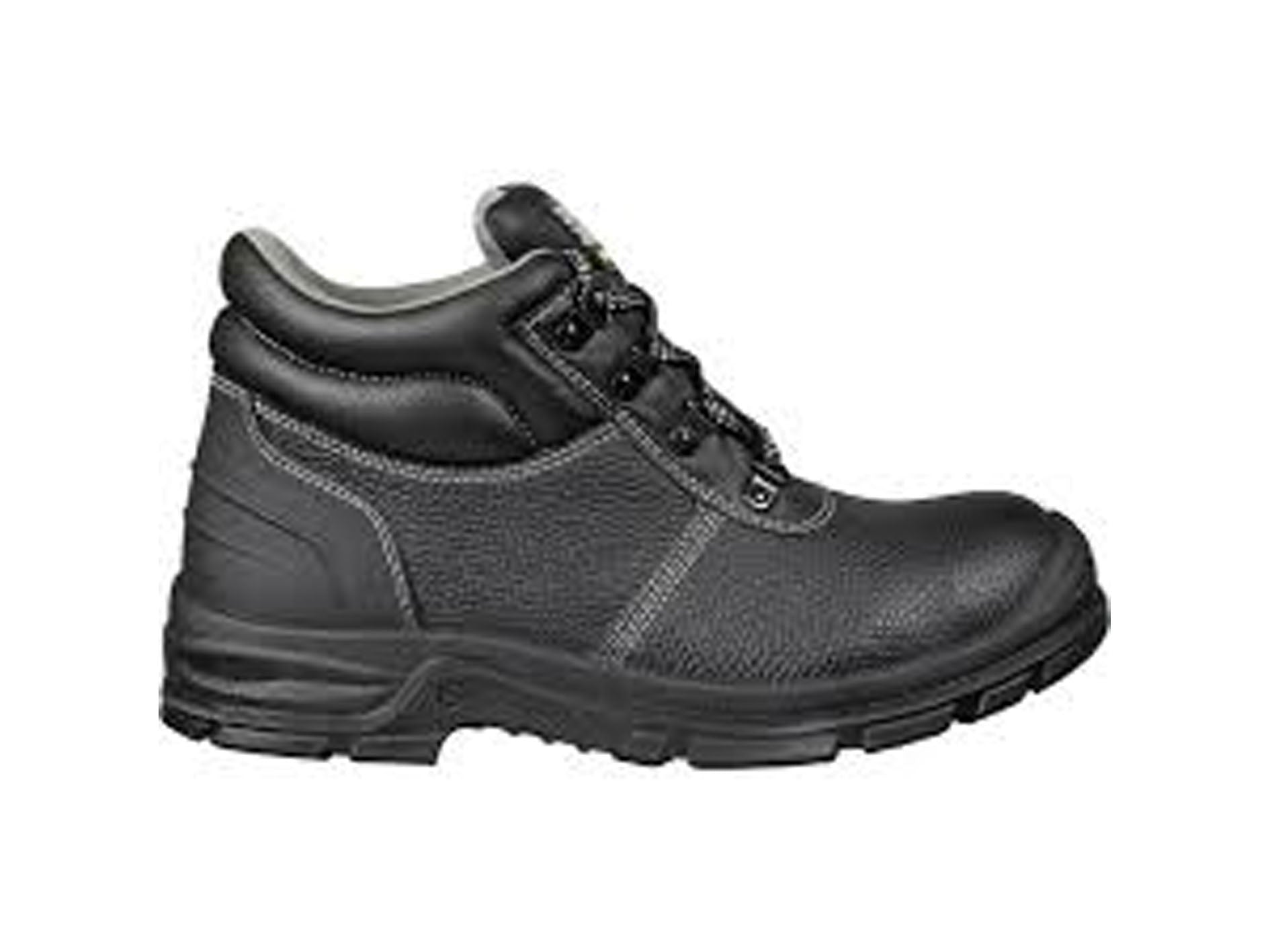 Black above ankle safety shoe with blue inner on a white background