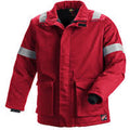 Red jacket with reflective stripes on a white background