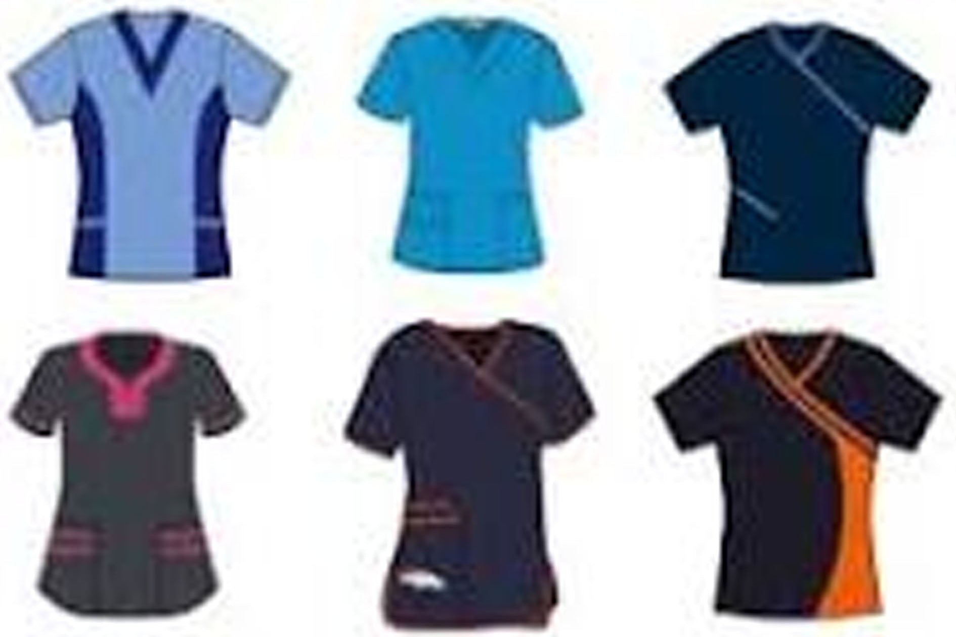 Set of six different colored shirts on a white background