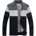 Two-tone sweater with black and gray pattern on a white background