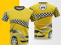 Yellow t-shirt with taxi design on a yellow and gray background
