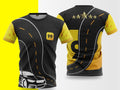 Black and yellow t-shirt with road and car design on a yellow background