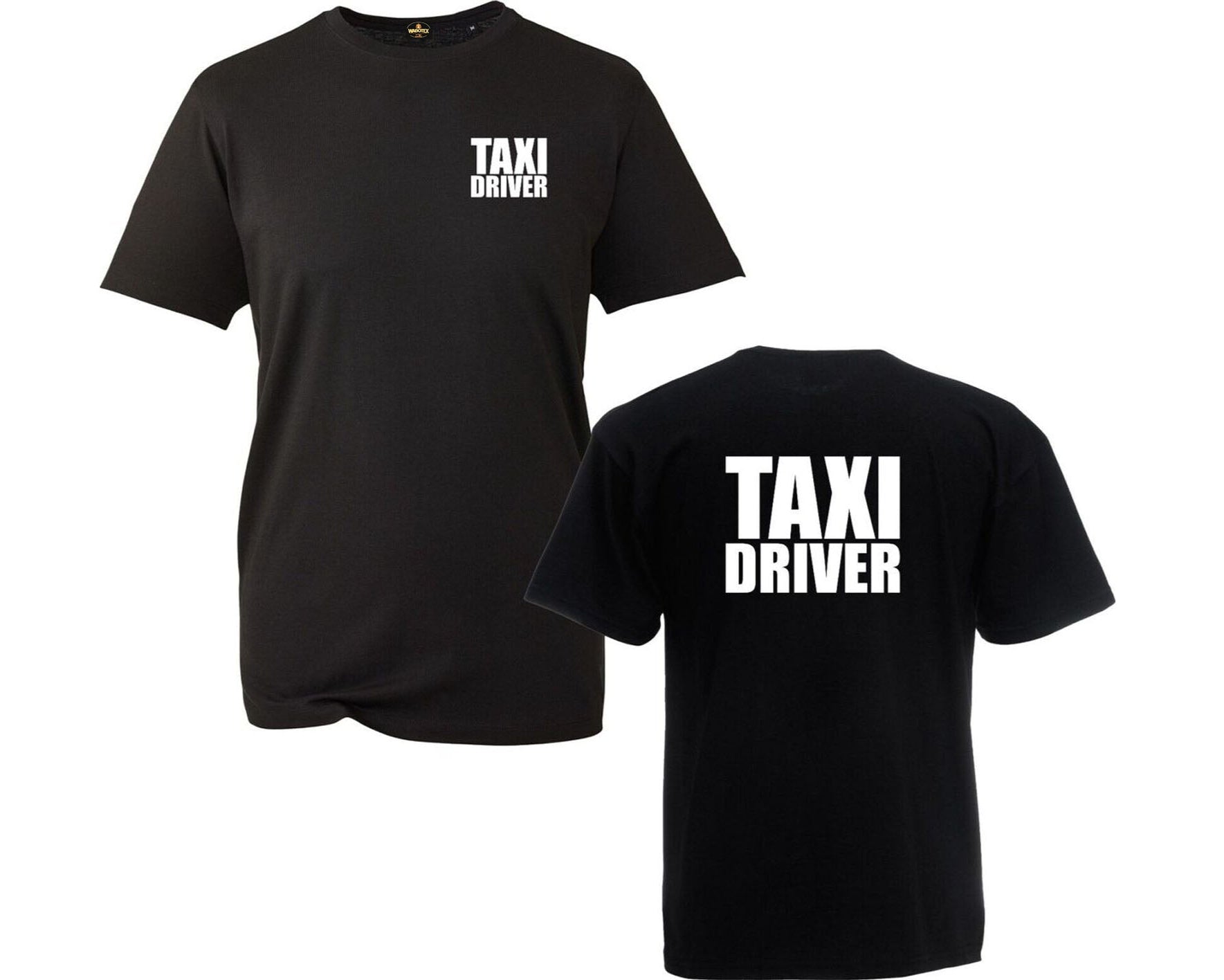Black t-shirt with 'TAXI DRIVER' text on front and back