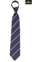 Navy striped tie with pink accents on a white background
