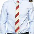 White shirt with a red and beige striped tie on a white background