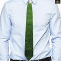 Light blue shirt with a green tie on a white background
