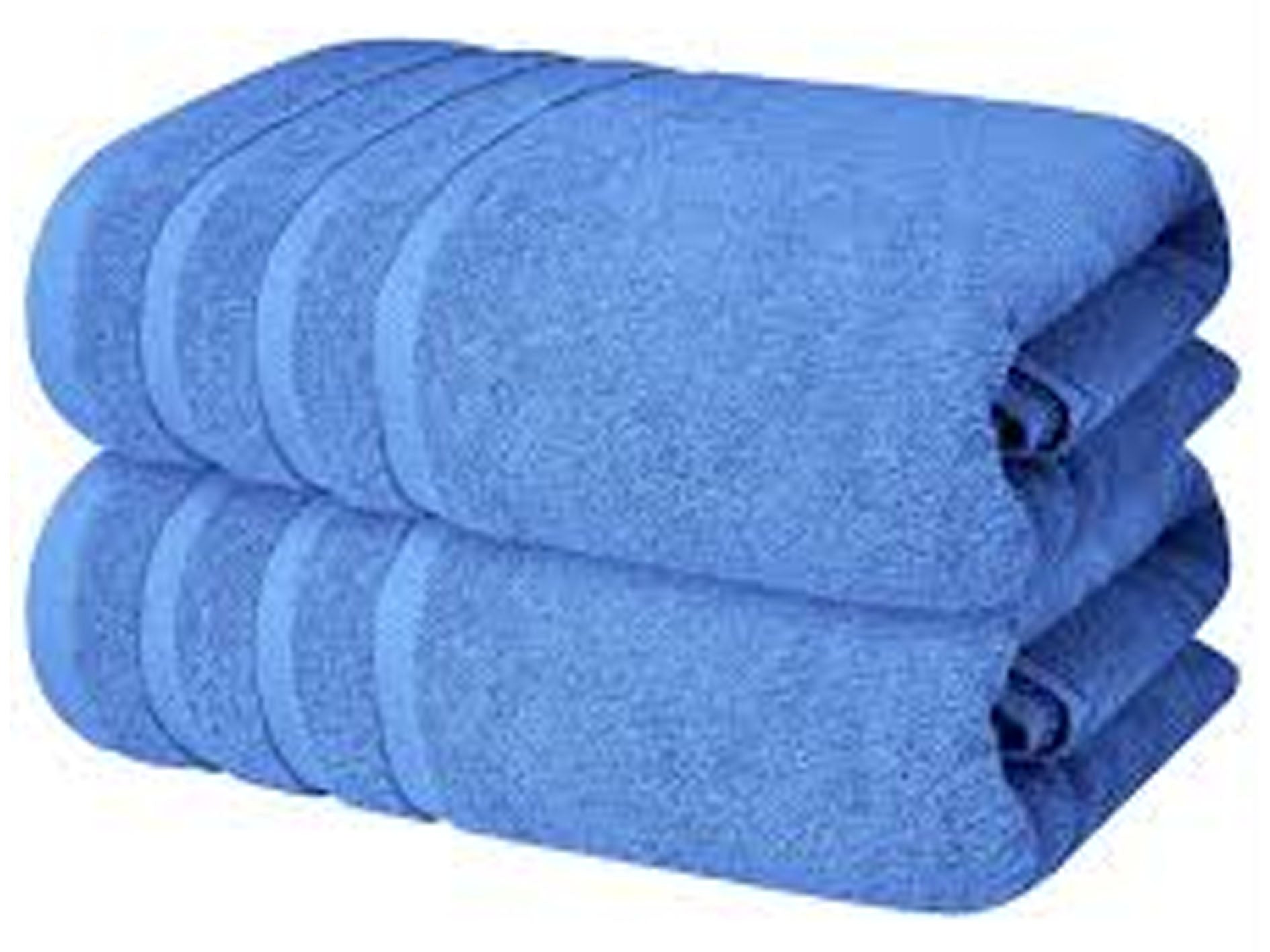 Set of blue towels stacked on a white background