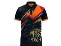 Colorful polo shirt with a lion design on a white background