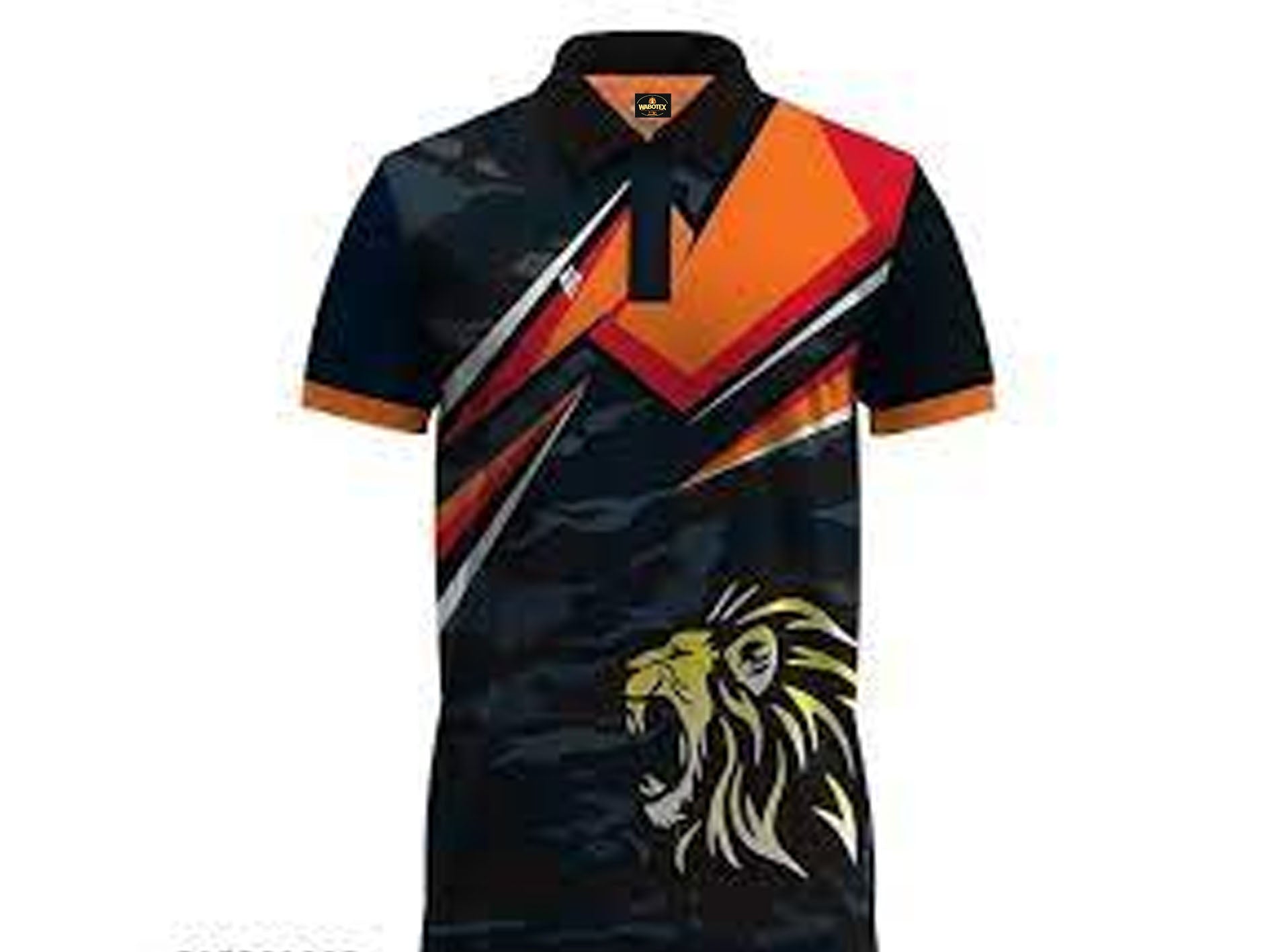 Colorful polo shirt with a lion design on a white background