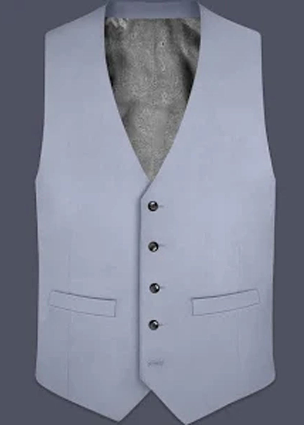 Light gray vest with button details on a white background