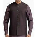Dark brown traditional jacket with buttons on a white background