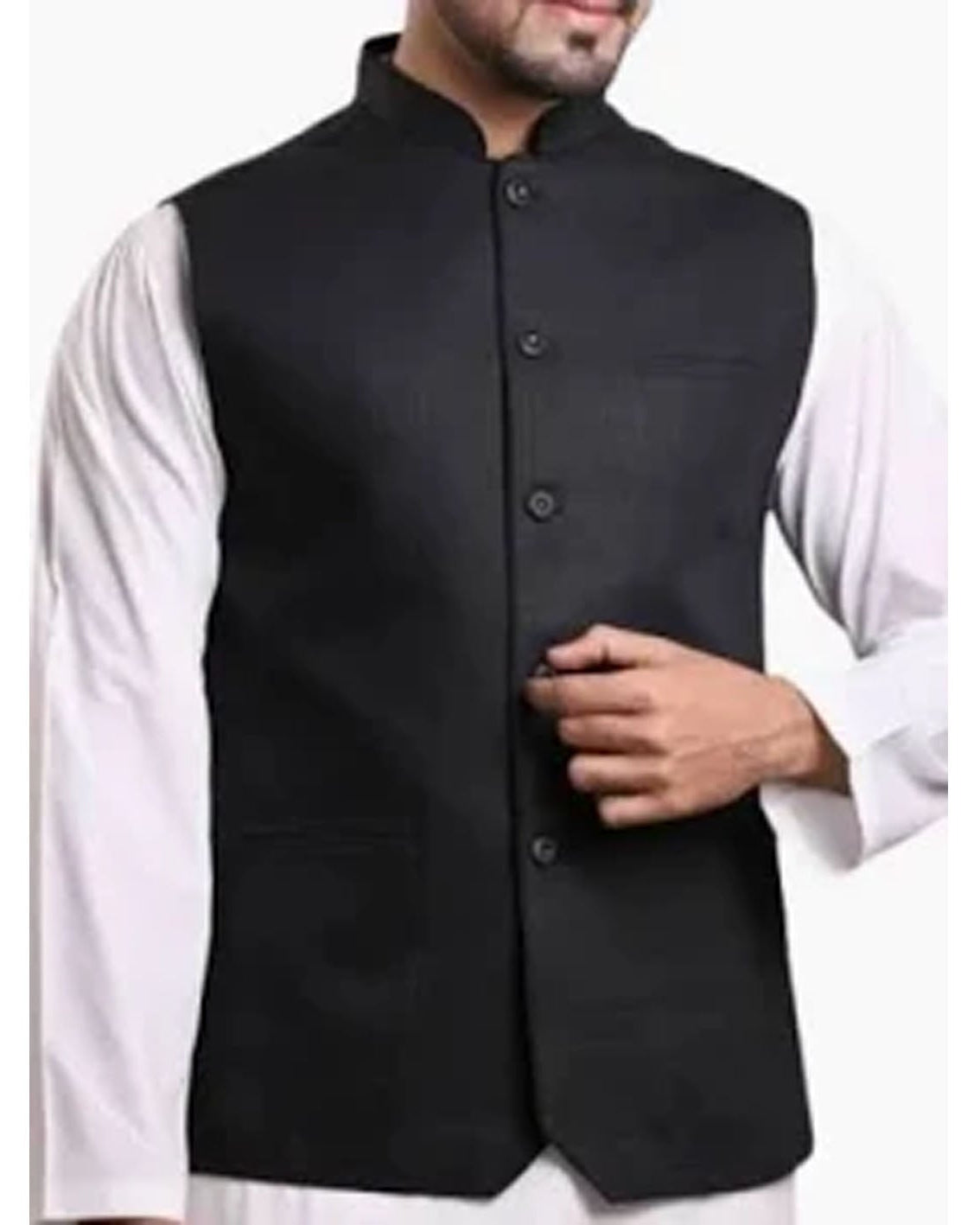 Black vest over a white shirt on a white background